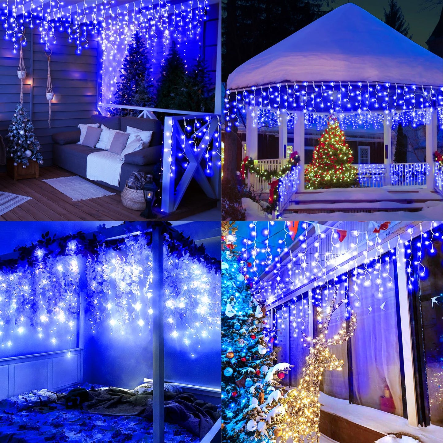 Christmas Lights Outdoor Decorations 1216 LED 99ft 8 Modes Curtain Fairy String Light with 228 Drops, Clear Wire LED String Light Indoor Decor for Wedding Party Holiday Christmas Decoration Blue