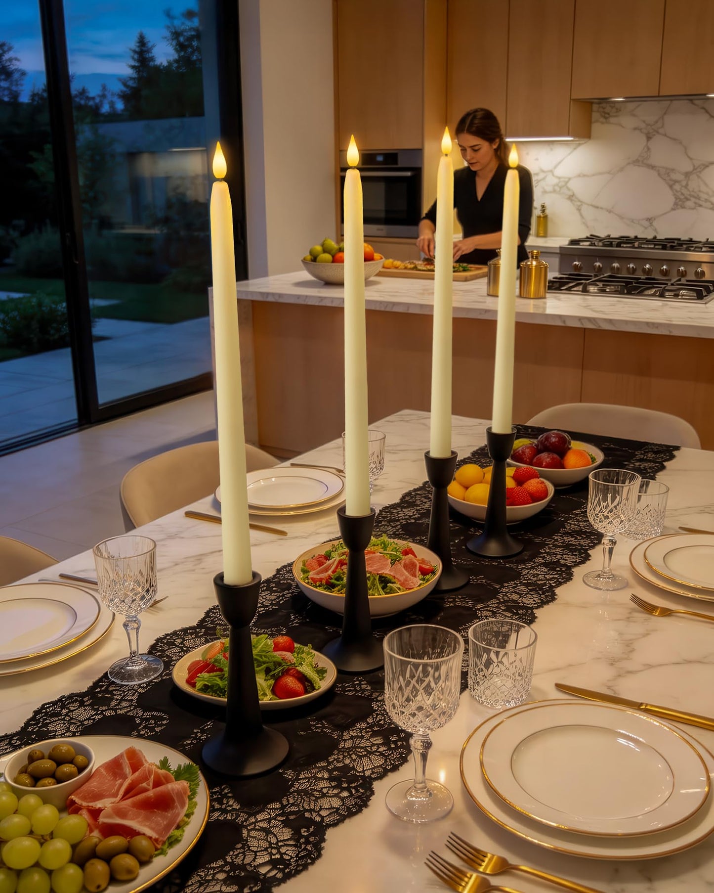 Homemory 15 inches Real Wax Flameless Taper Candles with Remote Timer, 2 Pcs Ivory LED Taper Candles Battery Operated with 3D Flickering Flame, Window Candle Led Candlesticks for Dinners Home Decor