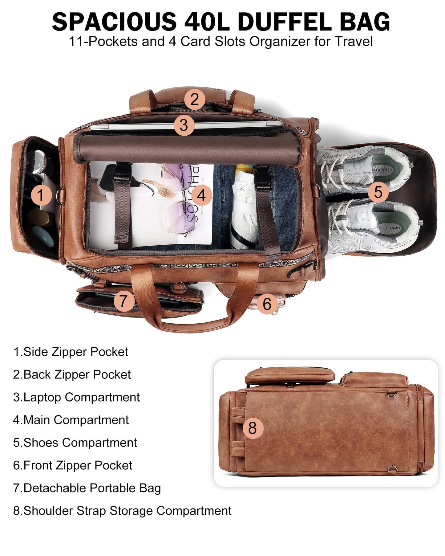 FADEON Duffle Bag for Women, Large Convertible Carry on Overnight Backpack, Designer Leather Mens Weekend Bags for Travel