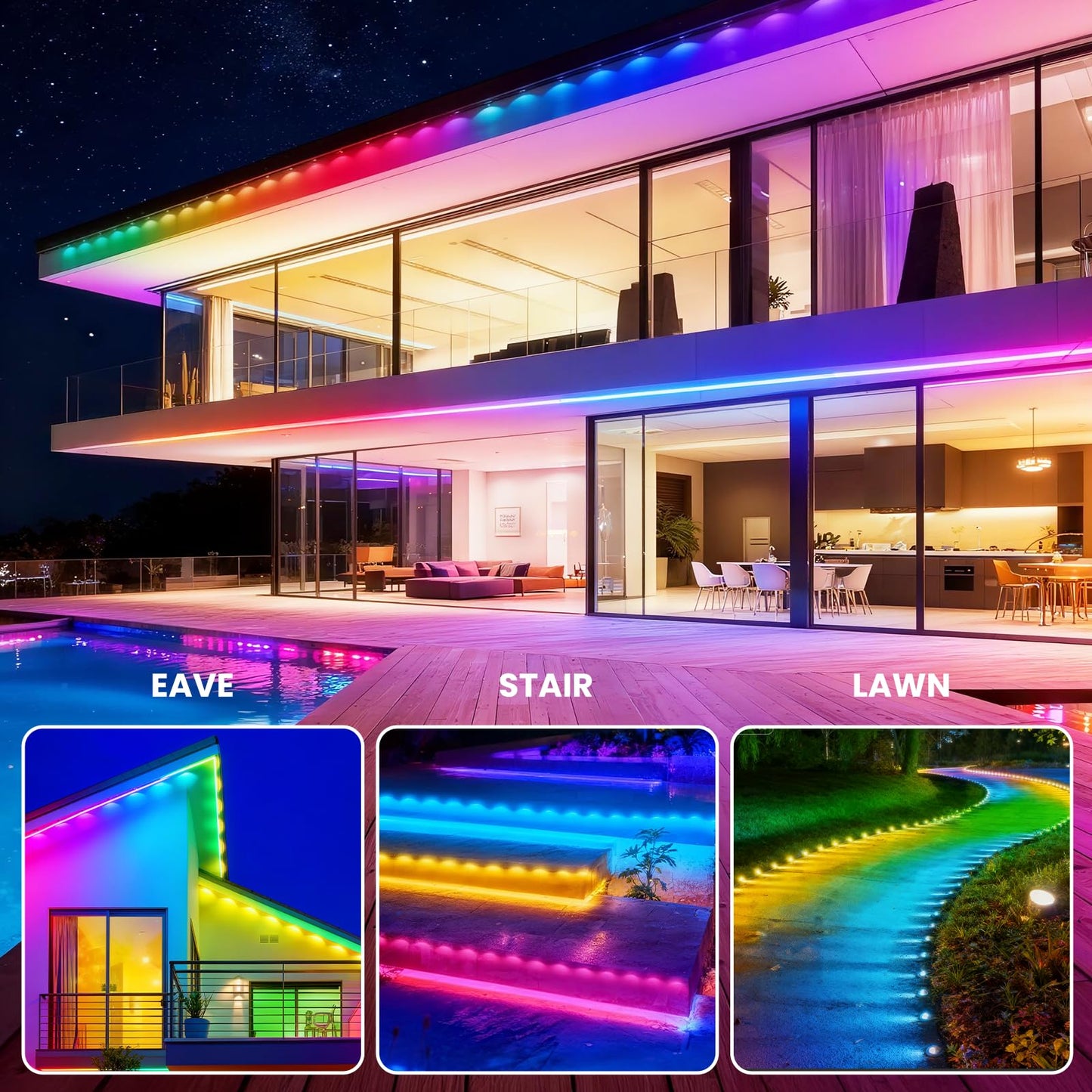 Ocixhbe Permanent Outdoor Lights, 150ft Smart Eave Lights 75 LED Lights, IP67 Waterproof Outdoor String Lights for Garden Decor,Deck,Christmas with App/Remote Control