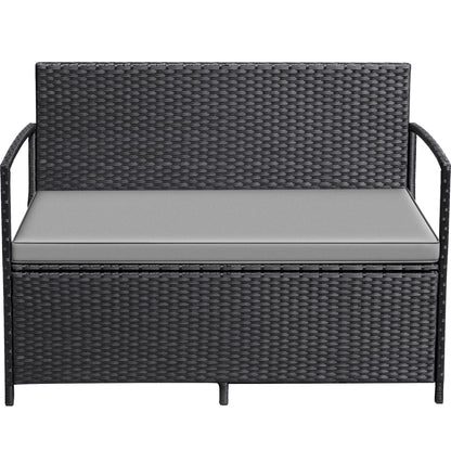 Greesum Patio Loveseat PE Rattan Wicker Outdoor Furniture with Soft Cushions & Built-in Storage Space for Lawn Garden Backyard, Black