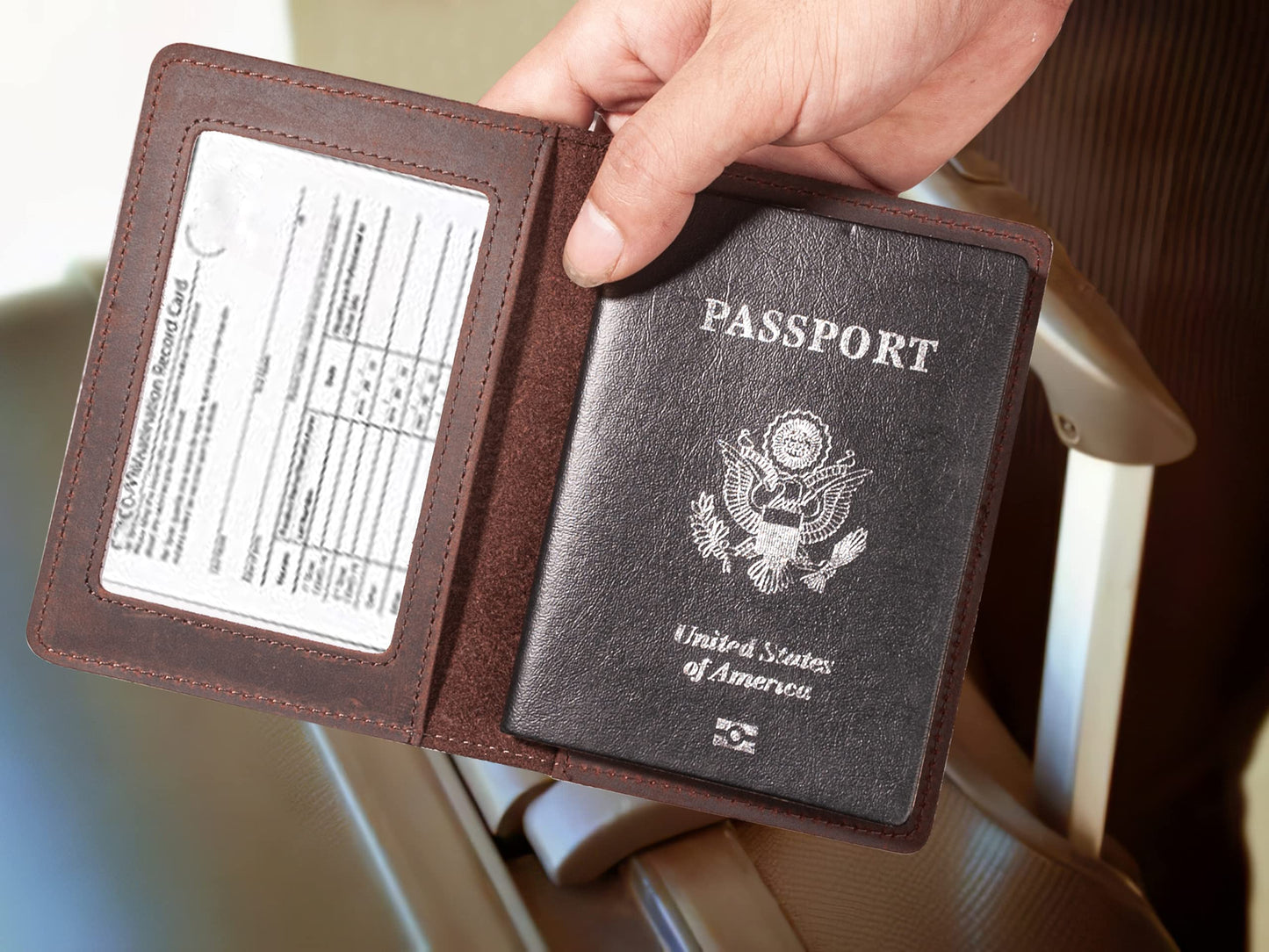 AGBIADD Genuine Leather Passport and Vaccine Card Holder Combo, RFID Blocking, Coffee, Unisex