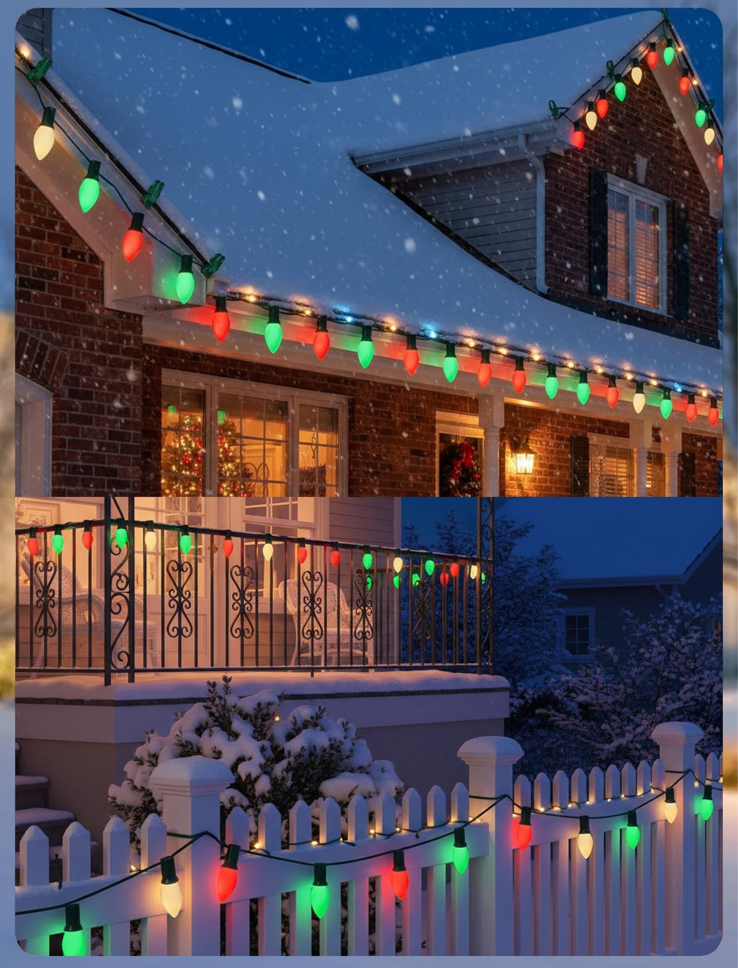 C7 LED Christmas Lights Outdoor - 25ft Red White and Green String Lights With 27 Ceramic Bulbs(2 Spare), Waterproof Commercial Grade Extendable for Indoor Outdoor Roofline Patio Yard Xmas Decor