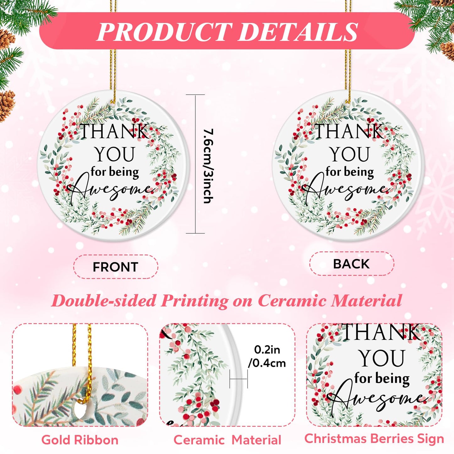 Suzile Employee Christmas Ornaments Coworker Thank You Gifts Bulk May You Be Proud Ornament Keepsake Ceramic Hanging Plaque Xmas Appreciation Gifts for Teacher Volunteer(6 Sets,Thank You)