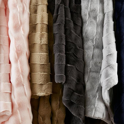 Madison Park Luxuriously Cozy Soft Long Faux Fur Basketweave Blanket, Reversible Soft & Snuggly Velvet Throw, Lightweight, Breathable, All Season, Trendy Room Décor, 50x60, Pink