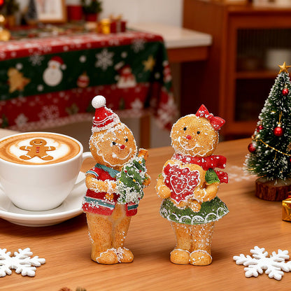 Moucuny 2 Pieces Christmas Gingerbread Decorations Cute Christmas Resin Gingerbread with Chef Hat Candy Bow Scarf Snowman Table Decor for Home Kitchen