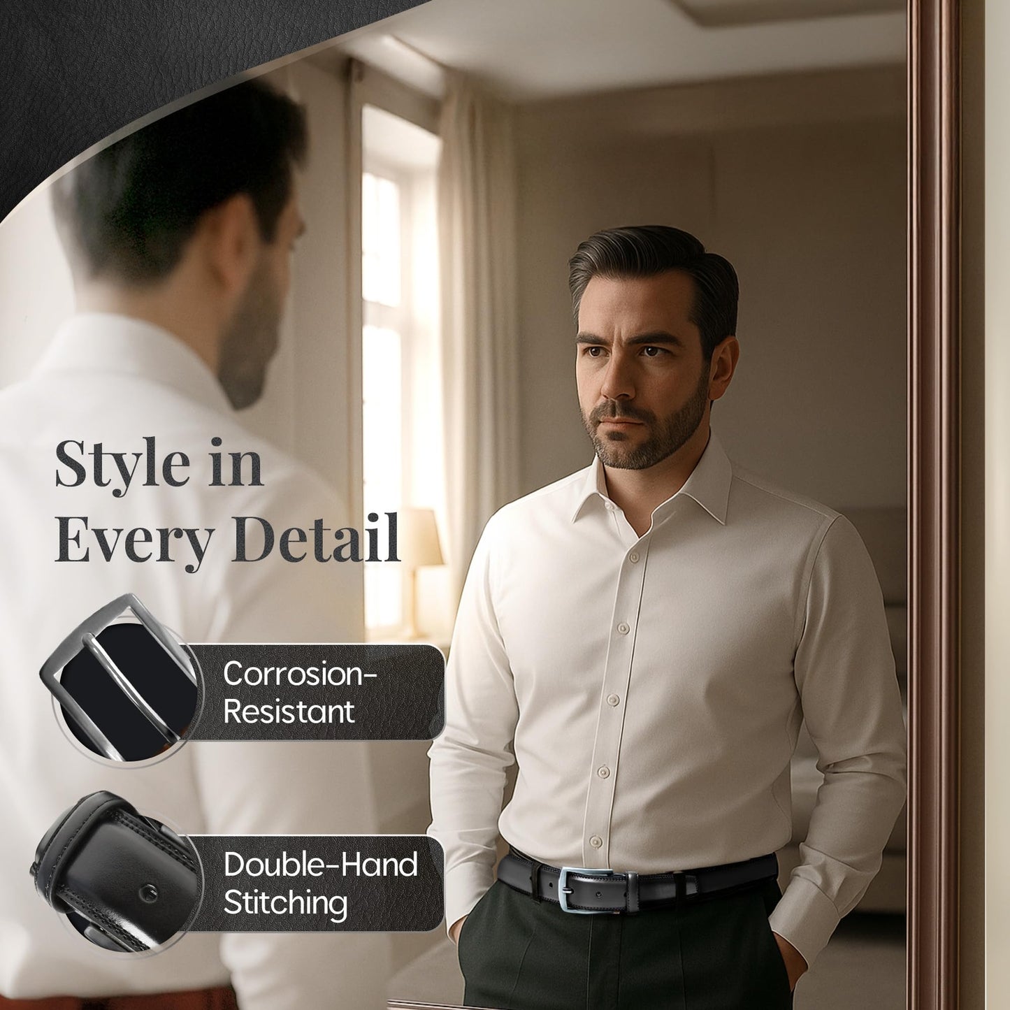 Access Denied Genuine Leather Dress Belts For Men - Mens Belt For Suits, Jeans, Uniform Black Belt - Designed in the USA - Holiday Christmas Gifts For Men