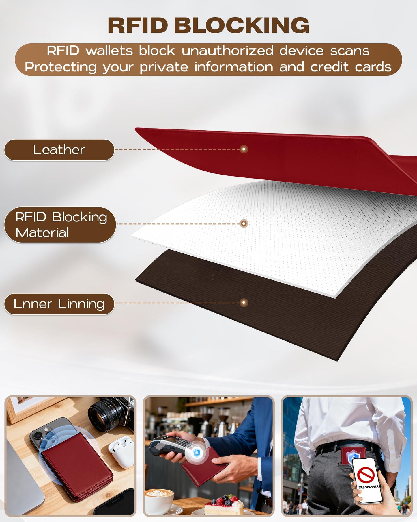 GNDR Wallet For Men Bifold Red RFID Blocking Slim Faux Leather Wallets Card Holder Front Pocket Minimalist Men Accessories With Gift Box