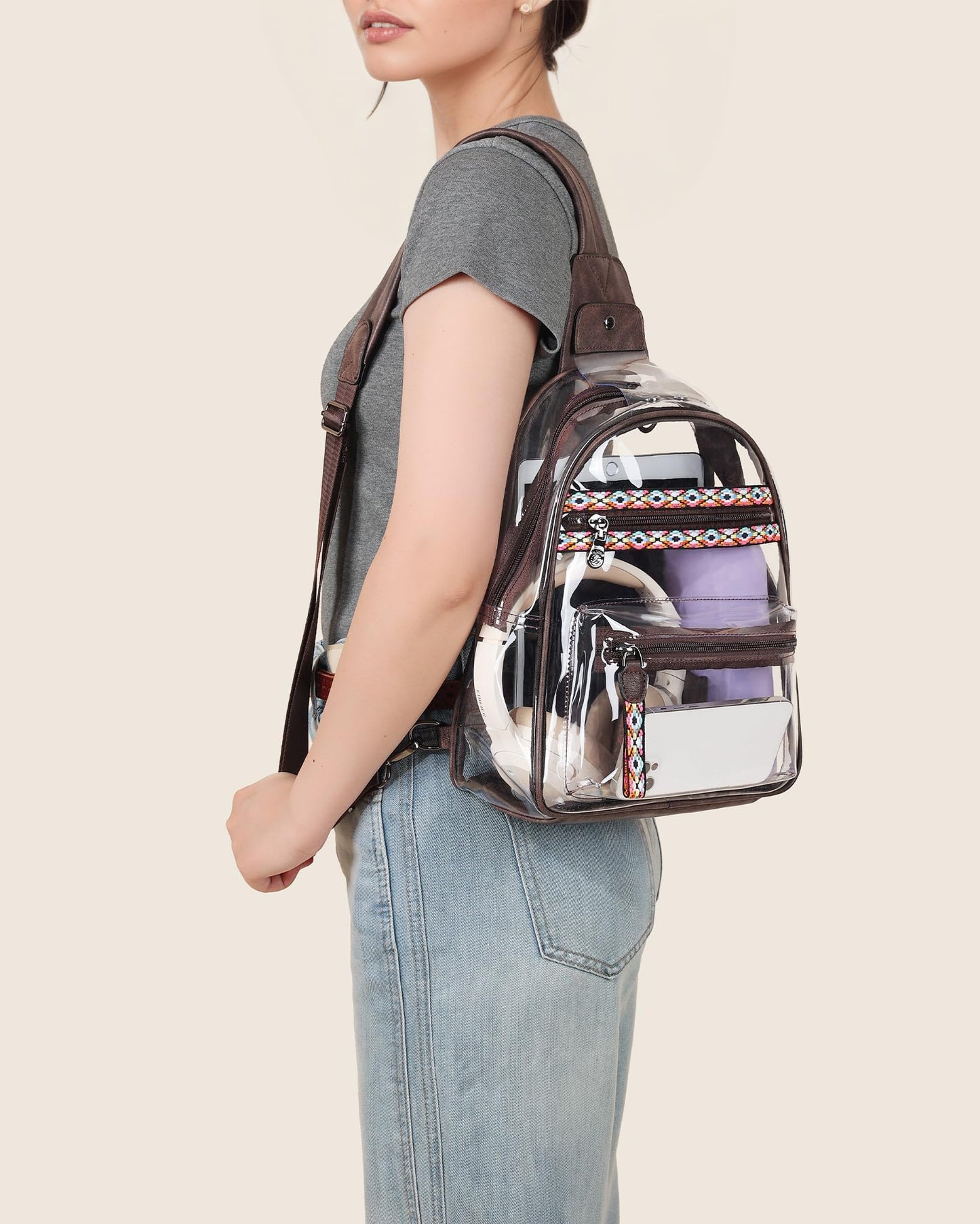 FADEON Large Clear Bag for Stadium Events, Transparent Purse Designer See Through Women's Crossbody Sling Bags Concerts Sports
