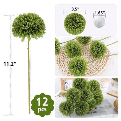 Rowfad 12 Pcs Artificial Chrysanthemums Flowers Green Flowers Silk Fake Mums Flowers for St Patricks Day Outdoor Wedding Table Centerpiece Home Decor (12, Green)