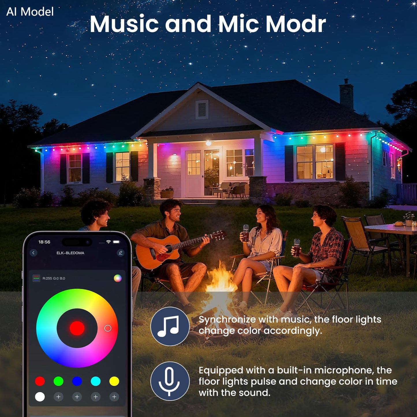 Ocixhbe Permanent Outdoor Lights, 150ft Smart Eave Lights 75 LED Lights, IP67 Waterproof Outdoor String Lights for Garden Decor,Deck,Christmas with App/Remote Control