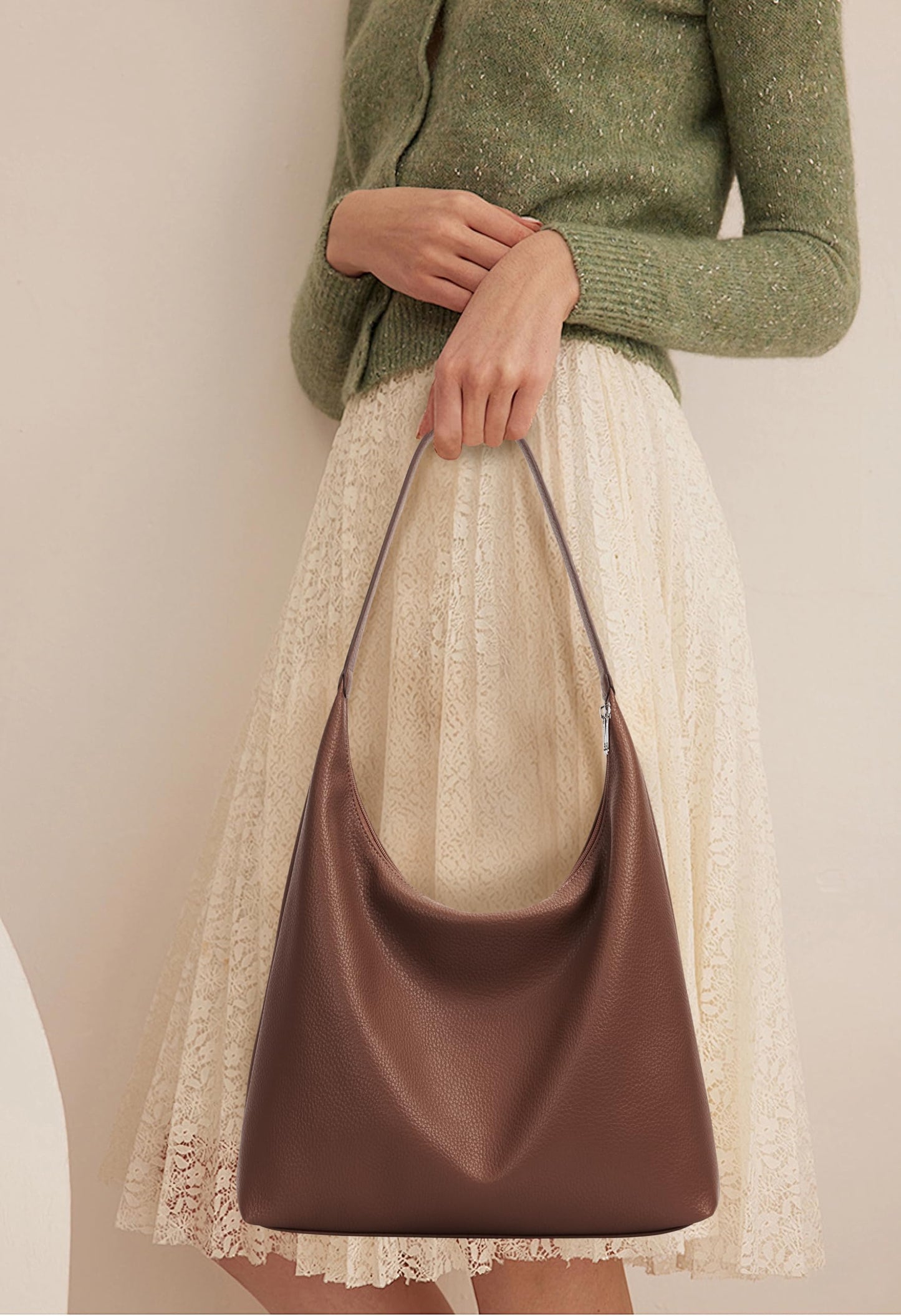 KALIDI Casual Tote Bag Vegan Leather Hobo Zipper Work Bag Weekender Shoulder for Women Shoulder Travel Purse (Dark Coffee)