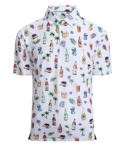 Alex Vando Mens Hawaiian Golf Shirt Moisture Wicking Digital Print Golf Shirts for Men,White Beer,L