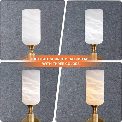 Alabaster Wall Sconce, 22in Modern Spanish Natural Marble Bathroom Vanity Sconces, Unique Indoor Brass Wall Lighting,Gold Fixtures Decor for Bedroom Living Room Staircases