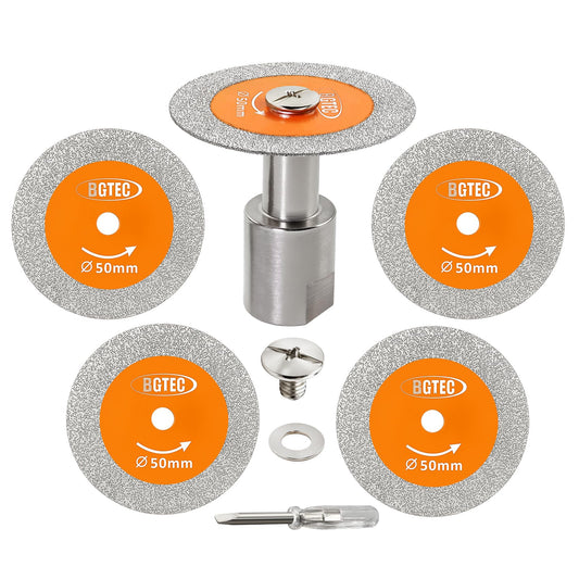 BGTEC Diamond Mini Glass Cutting Saw Blade - 5PCS 2" (50MM) Tile Cutting Discs with 5/8"-11 Thread Flange for Glass Jade Crystal Wine Bottle Tile