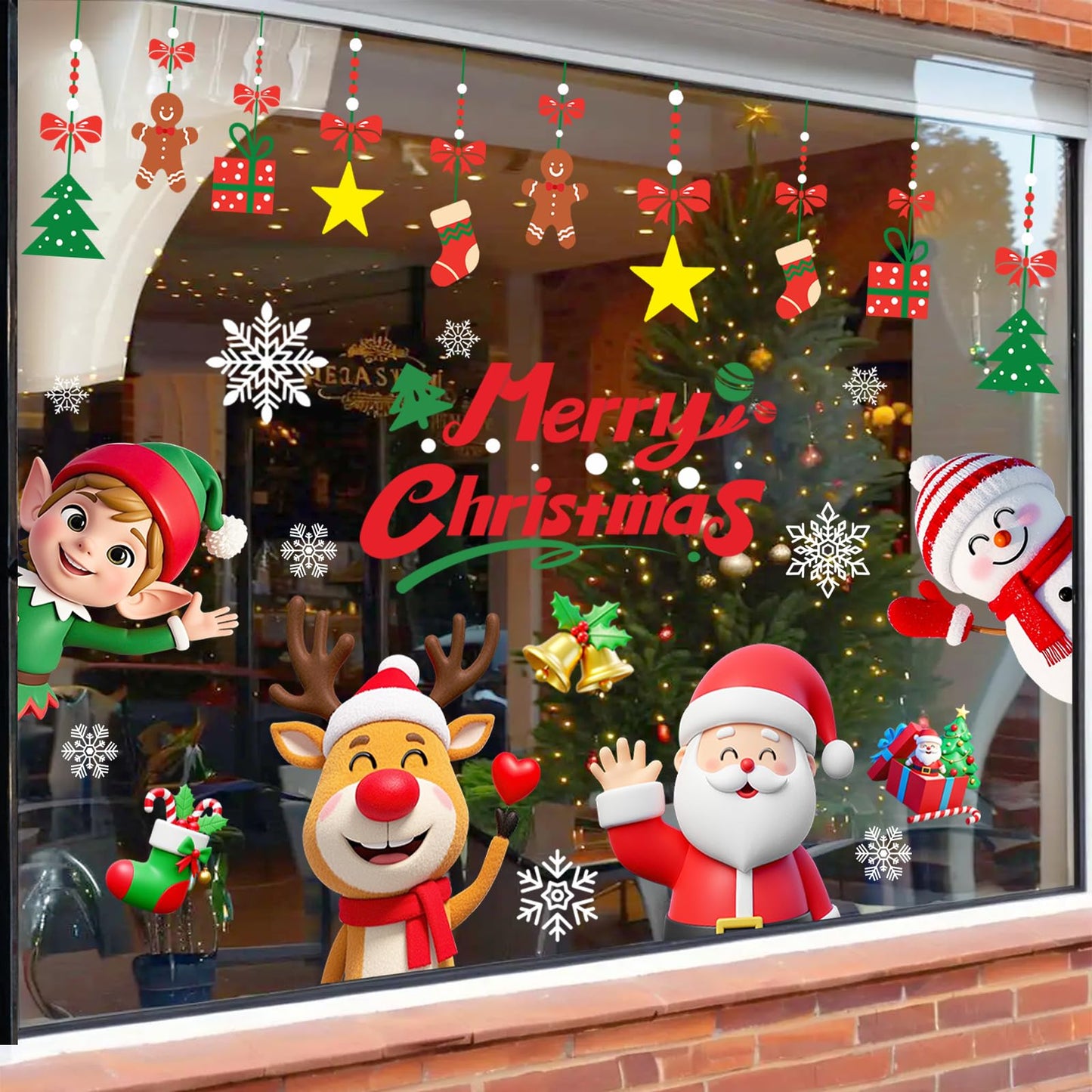 T&W SAME FILM 117 PCS Christmas Window Clings Stickers for Glass, Window, Car Decor, Xmas Decals Decorations Holiday Snowflake Santa Claus Reindeer Decals for Party, Reusable