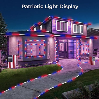 WYZworks 1116LEDs 100ft LED USA Patriotic American Red White Blue Outside Rope Lights, Outdoor ETL Certified Waterproof Permanent 360 Degree Light, Flexible Tube, Connectable, Palm Tree Exterior