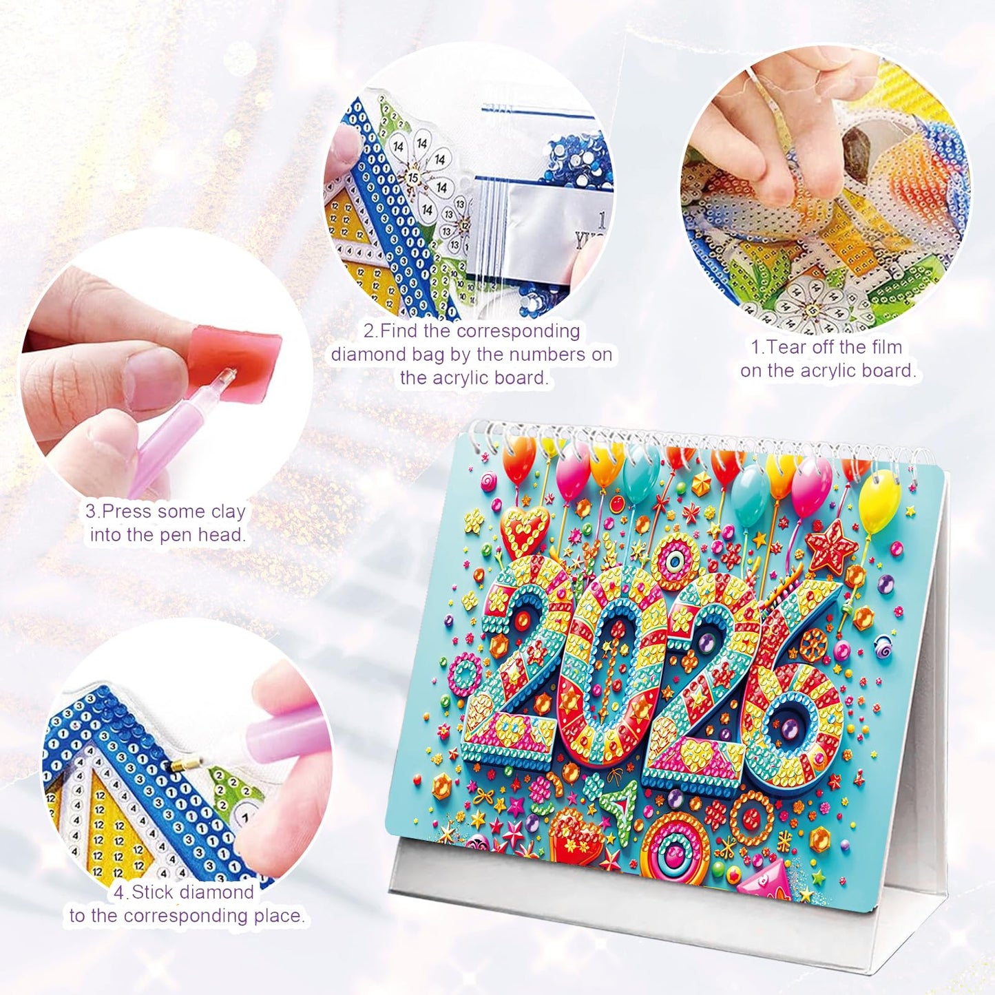 ILYUFO 2026 Diamond Painting Calendar, Diamond Art Kits for Adults, Ideal Desktop Ornaments & Thoughtful Female Gifts (Butterfly and Flower)