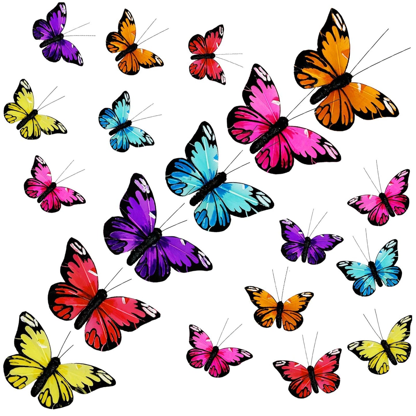 FBIRDY Feather Butterfly Set of 12 Clip on Artificial Butterflies for Crafts Christmas Butterfly Ornament Butterflys Flower Bouquet Christmas Tree Decorations for Floral Wedding Decor