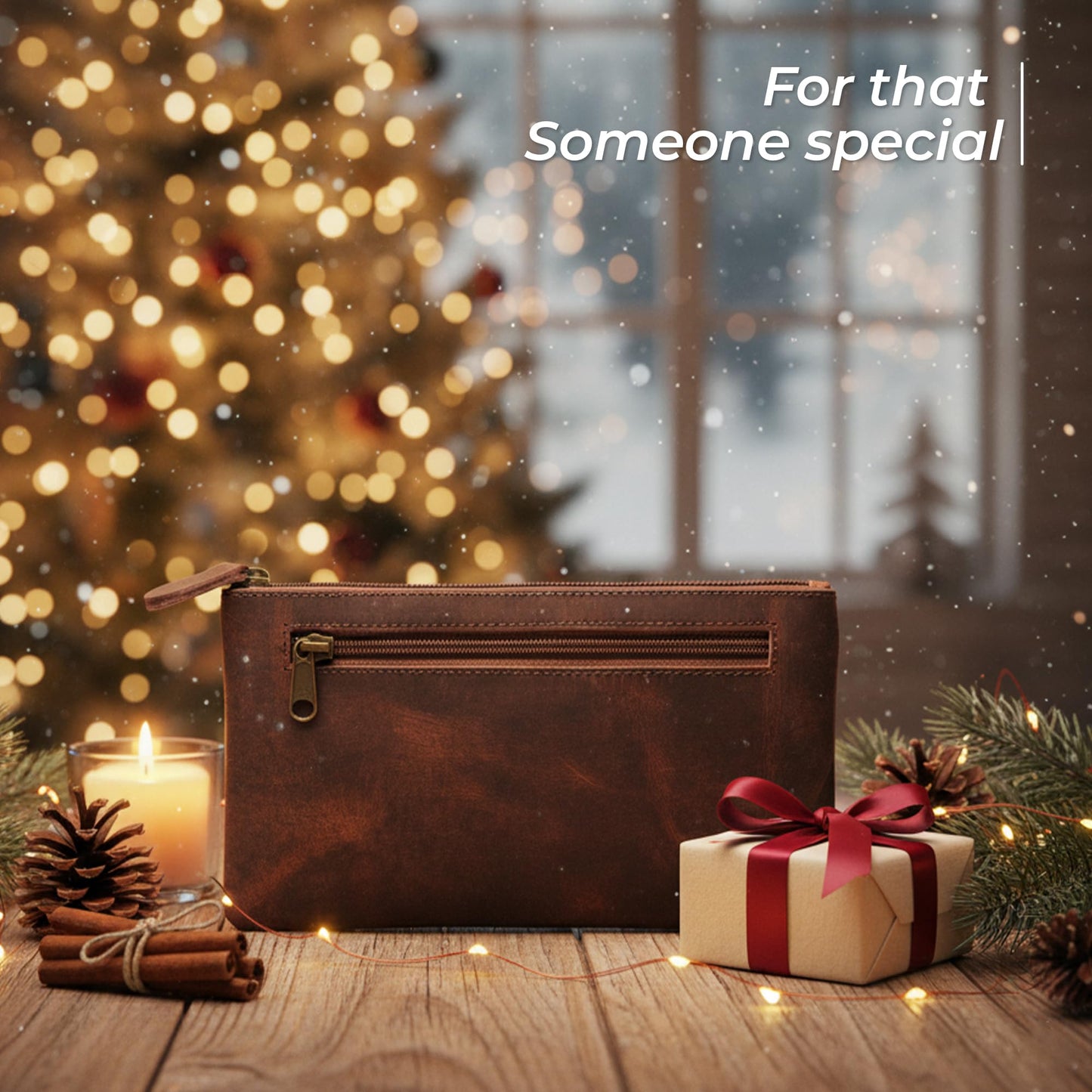 WANDERINGS Genuine Leather Pencil Pouch Case 9" x 5.25" - Hand Crafted Brown Leather Zipper Pouch - Slim Pencil Case Holder for Men and Women - Pencil Bag for Artists Students Professionals