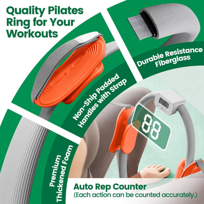 LXFUN Magic Circle Pilates Equipment Kit with Smart Counter - 14" Pilates Ring and Ball Set with Yoga Ball, Resistance Bands, Stretching Strap, Massage Ball & Bag for Home Full Body Workouts