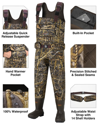 HISEA Hunting Waders for Men with 1200G Insulated Boots, Neoprene Waterproof Chest Wader, Bootfoot Fishing Waders