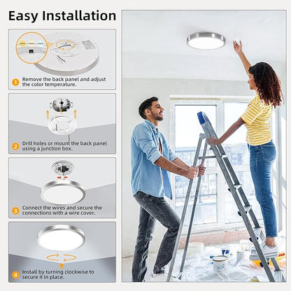Hlite 6pack 12 inch Flush Mount LED Ceiling Light Fixture,24W 2400LM Super Slim Light Fixtures Ceiling Mount 3000K/4000K/5000K 3CCT Selectable,Ceiling Light Fixtures for Kitchen,Bedroom (Nickel)