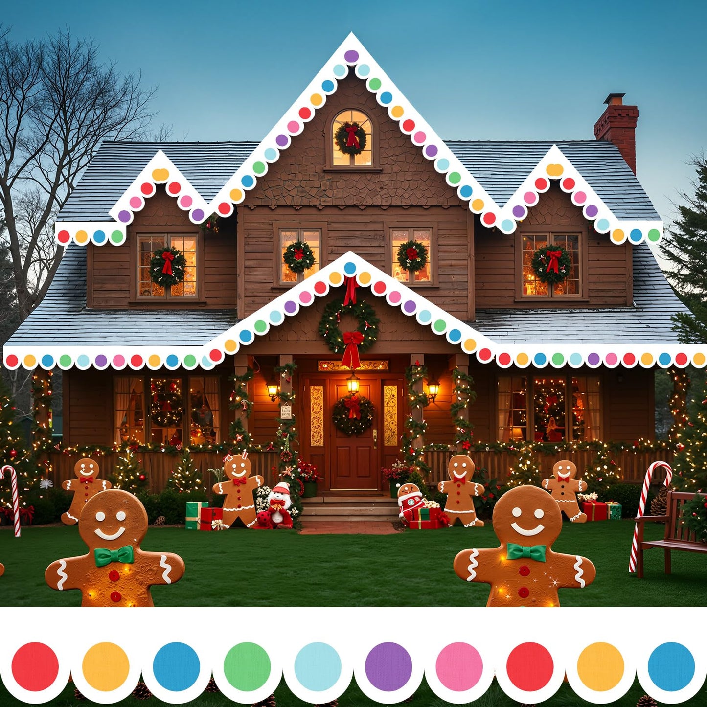 Tudomro 23 ft Outdoor Christmas Gingerbread House Decorations Gingerbread Roof Porch Door Window Banner with Viscose Xmas Roof Trim for Xmas House Winter Holiday Party Decor
