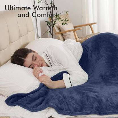 Electric Blanket Throw, Fast Heating Blanket with Overheat Protection, Heated Sherpa Blanket with 5 Heating Levels & 4 Hours Auto Off for Couch Office Use, Ideal Gift, 50"x60", Navy Blue
