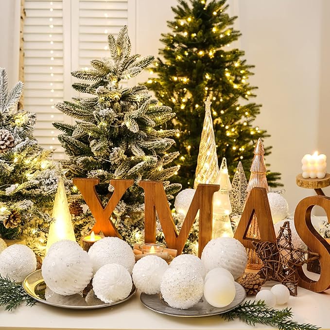 6pcs 3.94" Christmas Ball Ornaments Glitter Shatterproof Christmas Tree Ornaments Sequin Xmas Hanging Balls Decorations for Wedding Party Holiday (White, 6pc-10cm)