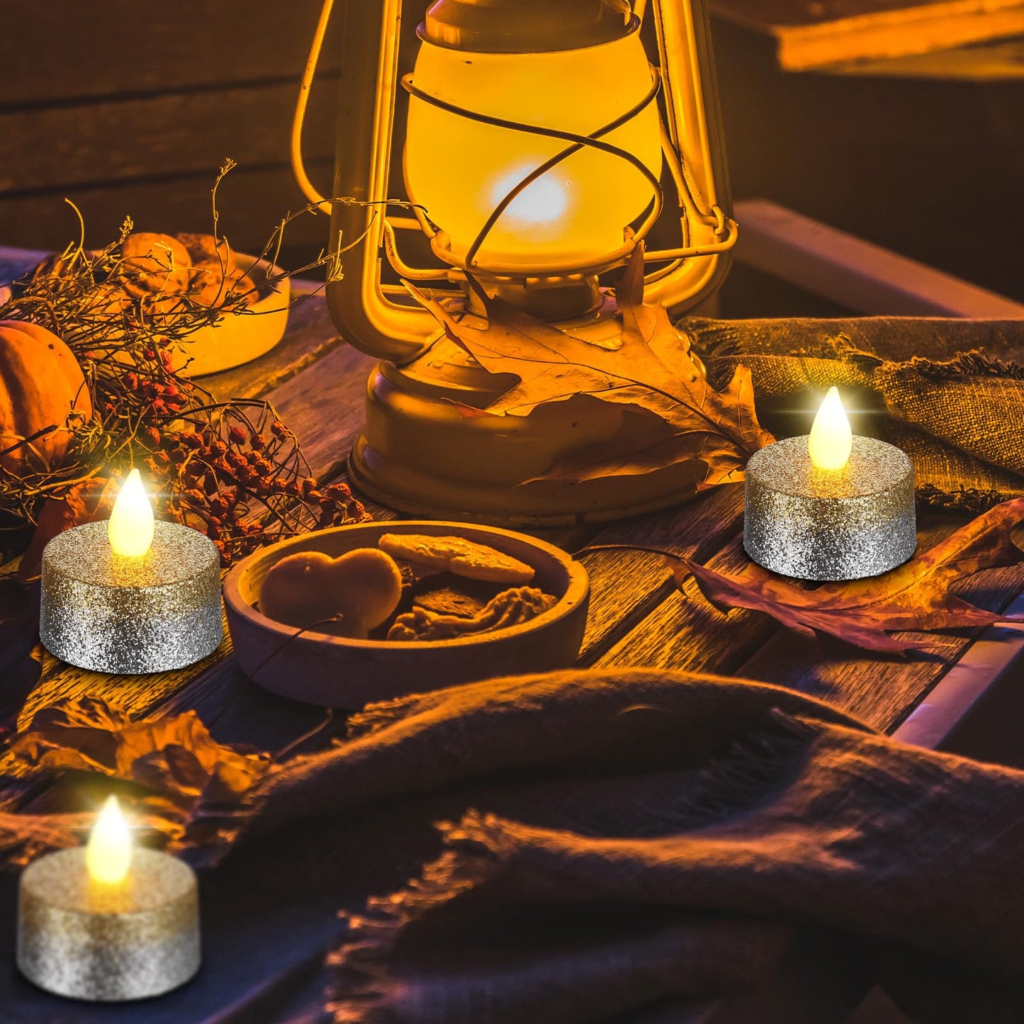 Retisee 48Pcs Flameless LED Tea Lights Glitter Electric Fake Candles for Centerpieces Battery Operated Anniversary Romantic Winter Decor for Wedding Christmas Birthday (Gold,Silver,1.65 Inch)
