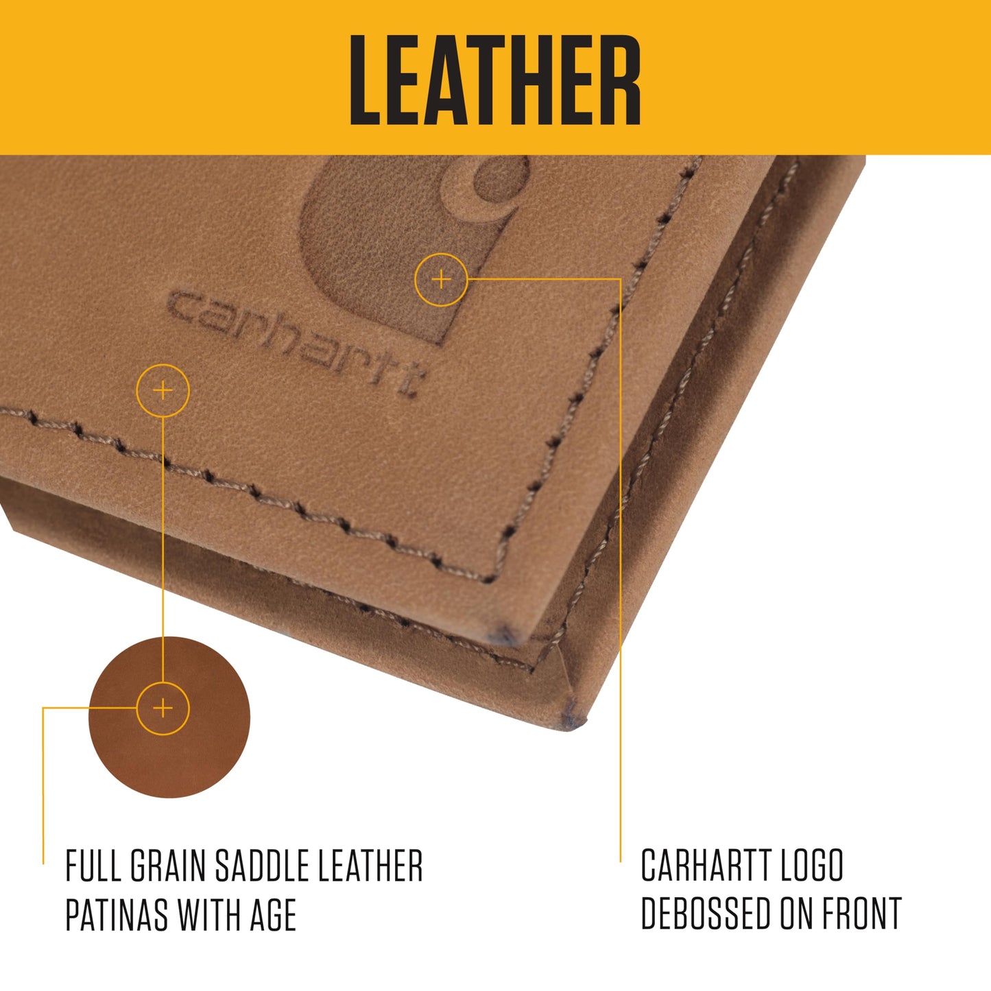 Carhartt Men’s Full Grain Saddle Leather Wallets, RFID Blocking Bifold, Trifold, and Front Pocket Options, Gifts for Men