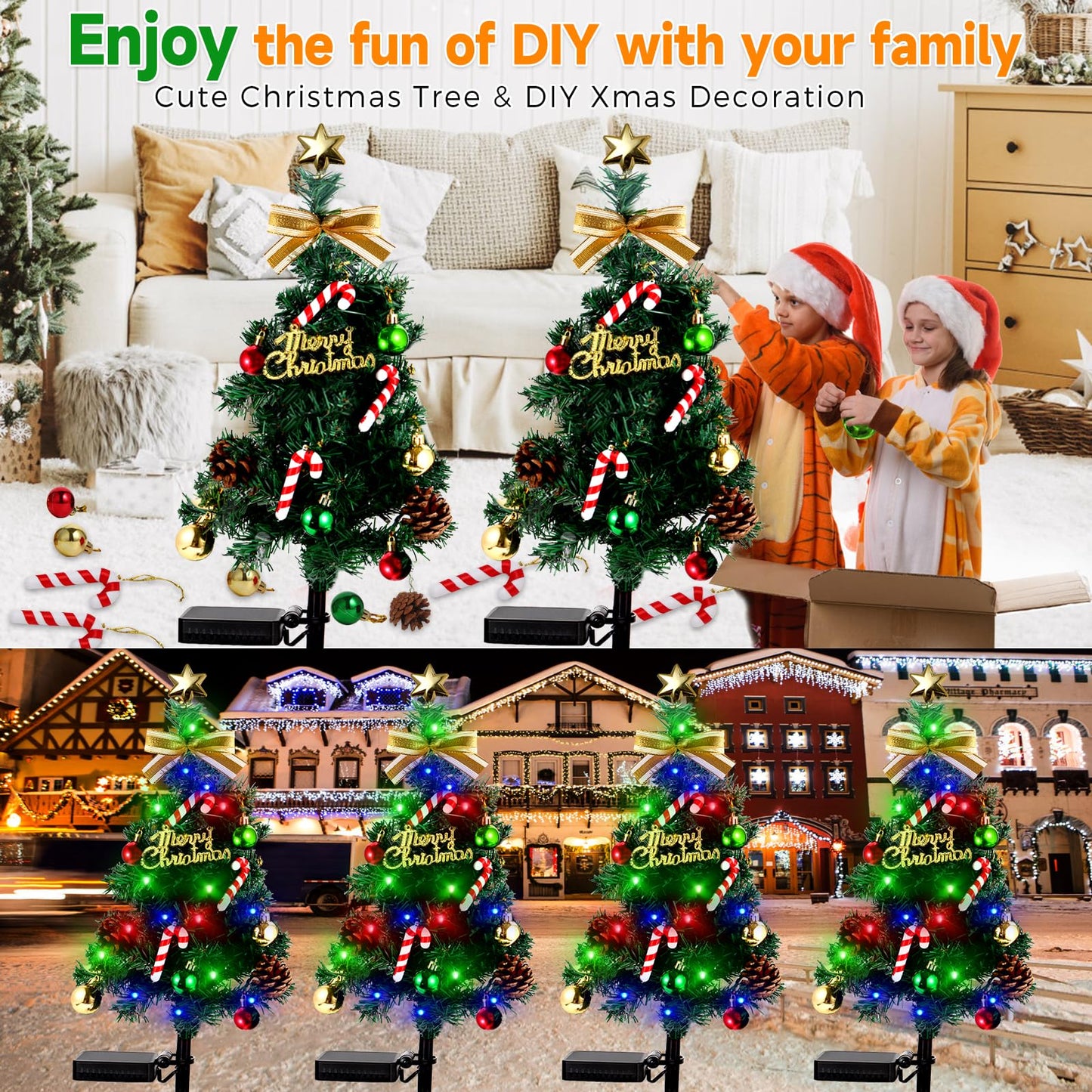BEIDOULU Solar Christmas Decorations Outdoor，DEIDOULU Solar Christmas Tree, 2 Pack 40 Led Light 2 Modes Outdoor Xmas Tree Light décor Pathway Lights Patio Yard