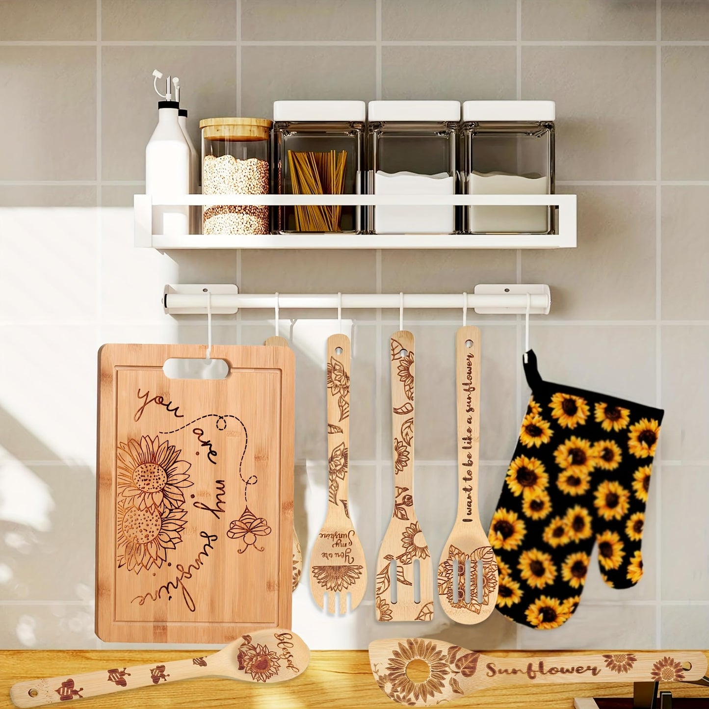 6pcs Sunflower Wooden Cutting Board Set Perfect Charcuterie & Serving Boards for Home Kitchen Decor, Ideal Gifts for Wedding, Birthday, Anniversary, Christmas & Housewarming