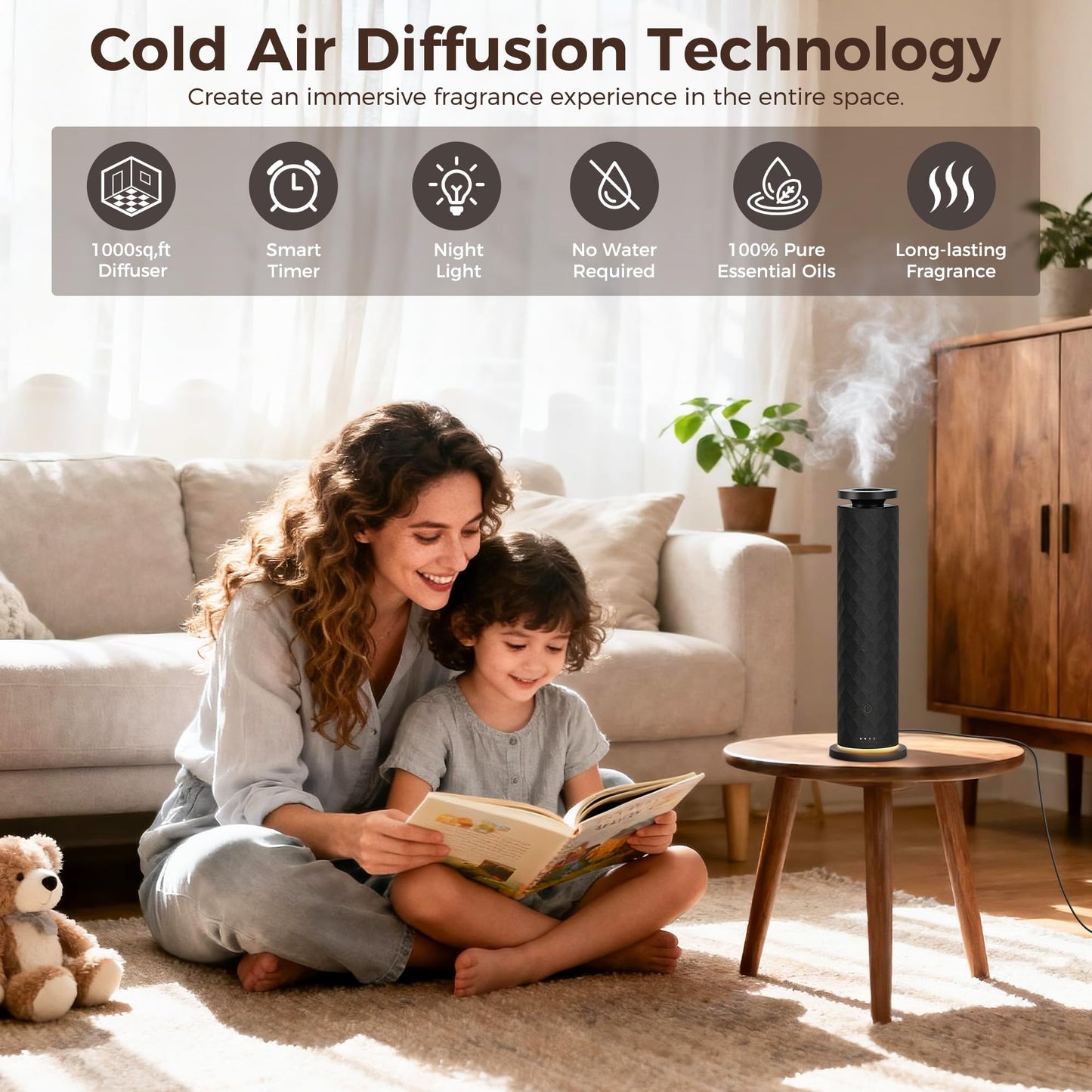 Hotel Scent Diffuser, Waterless Scent Diffuser for Home, Quiet Operation, Suitable for Living Rooms, Offices, and Hotels,Contains Five Aromatherapy Essential Oils