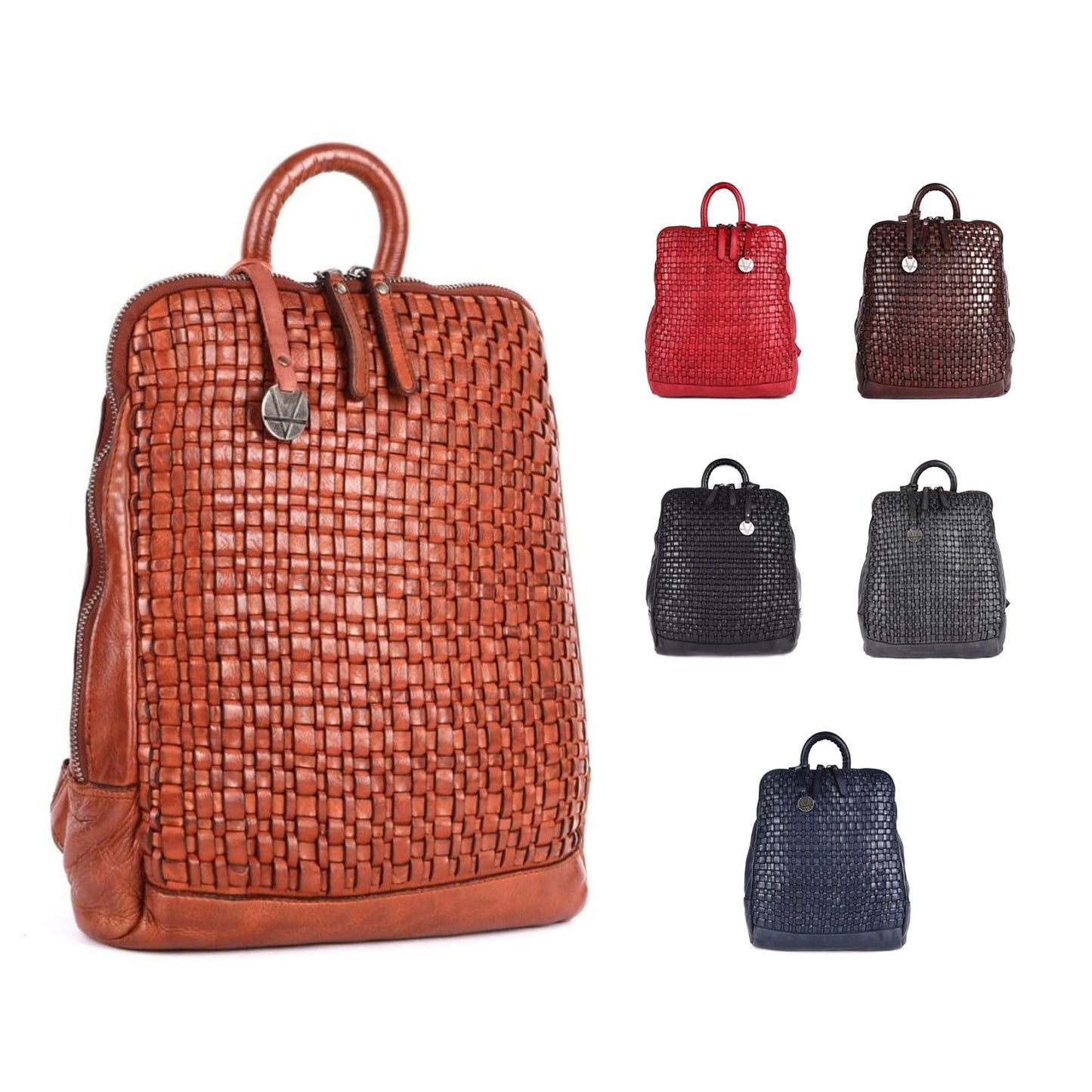 VILENCA HOLLAND 12.5 Inch Genuine Leather Backpack for Women and Men, Cognac Leather Backpack with Adjustable Shoulder Strap