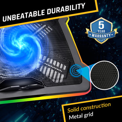 KLIM Ultimate - RGB Laptop Cooling Pad with LED Rim - New - Gaming Laptop Cooler - USB Powered Fan - Very Stable and Silent Laptop Stand - Compatible up to 17" - PC Mac PS5 PS4 Xbox One