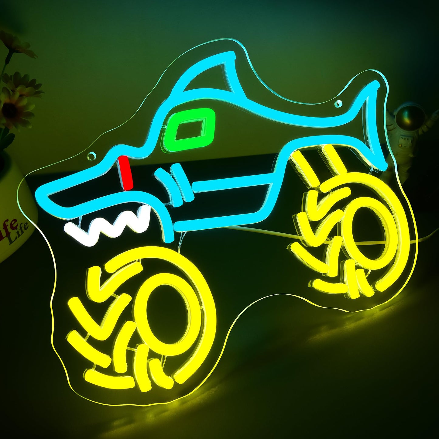 Monster Truck Neon Sign for Wall Decor Monster Truck LED Neon Light for Teen Boy Room Bedroom Playroom Living Room Bar Party Garage Man Cave Decor Birthday Gifts Dimmable Size 13.7 * 10.1 In(TWP324)