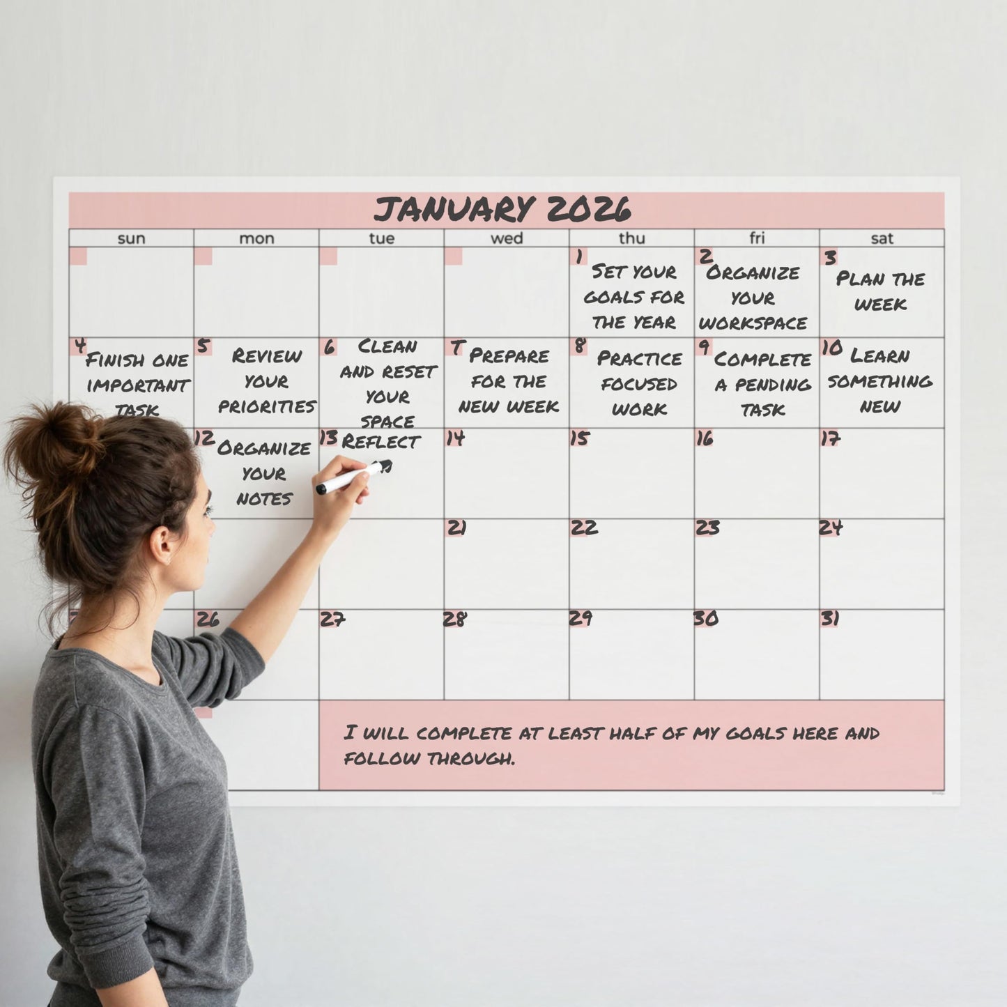 Large Wall Calendar Undated (39 x 27 inches) Double Sided Dry Erase Yearly & Monthly Wall Calendar, Big Erasable Planner for Home, Office, Classroom, Thick Paper with Gloss Lamination, Full Year View.