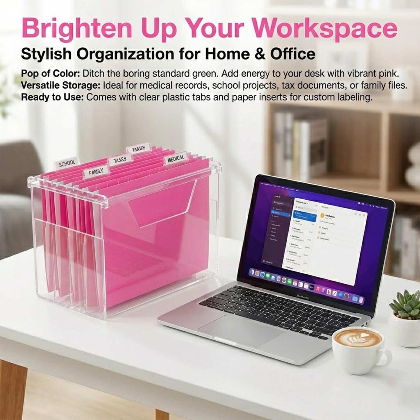 VZCPYTPM Pink Hanging File Folders Letter Size,25 Pack Reliable Hanging Folders for Filing Cabinet,Reinforced Rods for Smooth Gliding,Includes 1/5 Adjustable Tabs & Inserts,Ideal for Home & Office