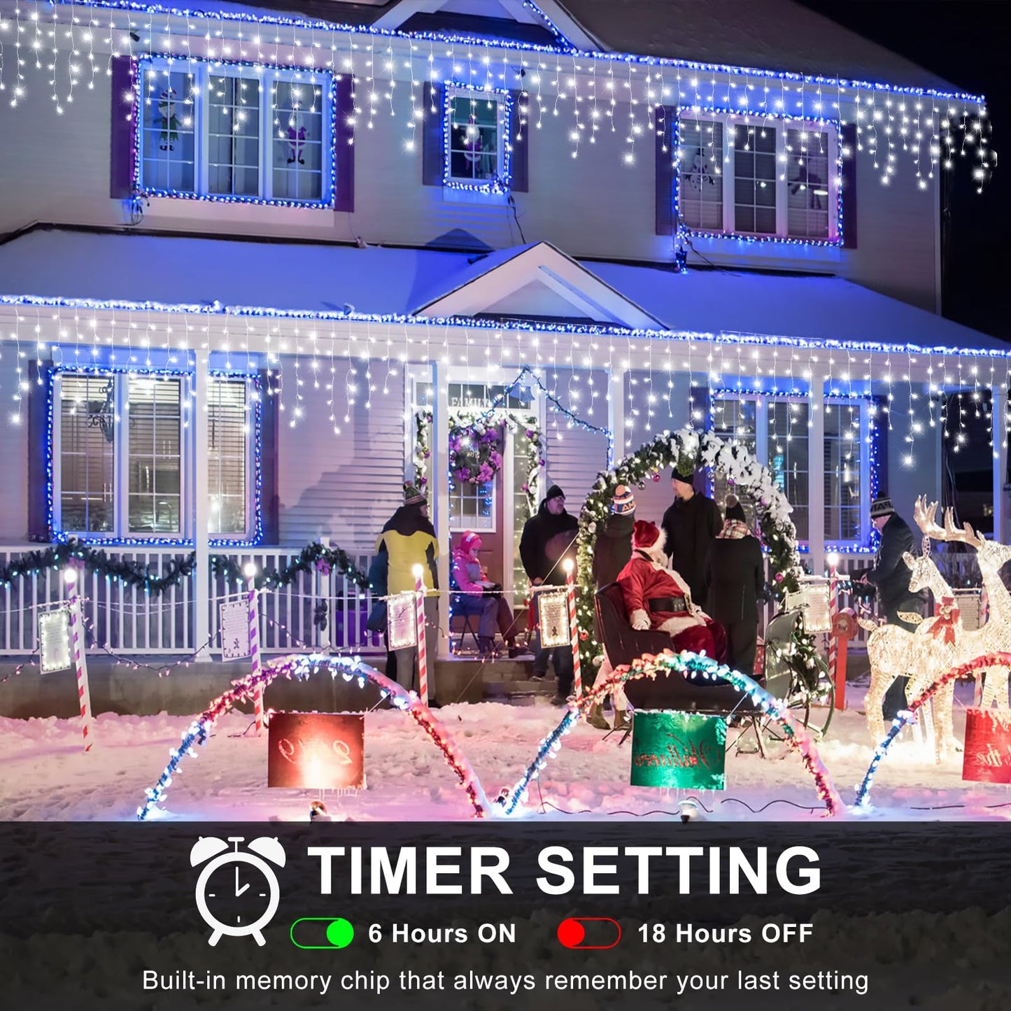 Icicle Lights for Outside - 33FT 400 LED Icicle Christmas Lights Outdoor with 75 Drops 8 Modes Timers, Waterproof Connectable Hanging Lights for Indoor Eaves Wedding Patio Decorations, Cool White