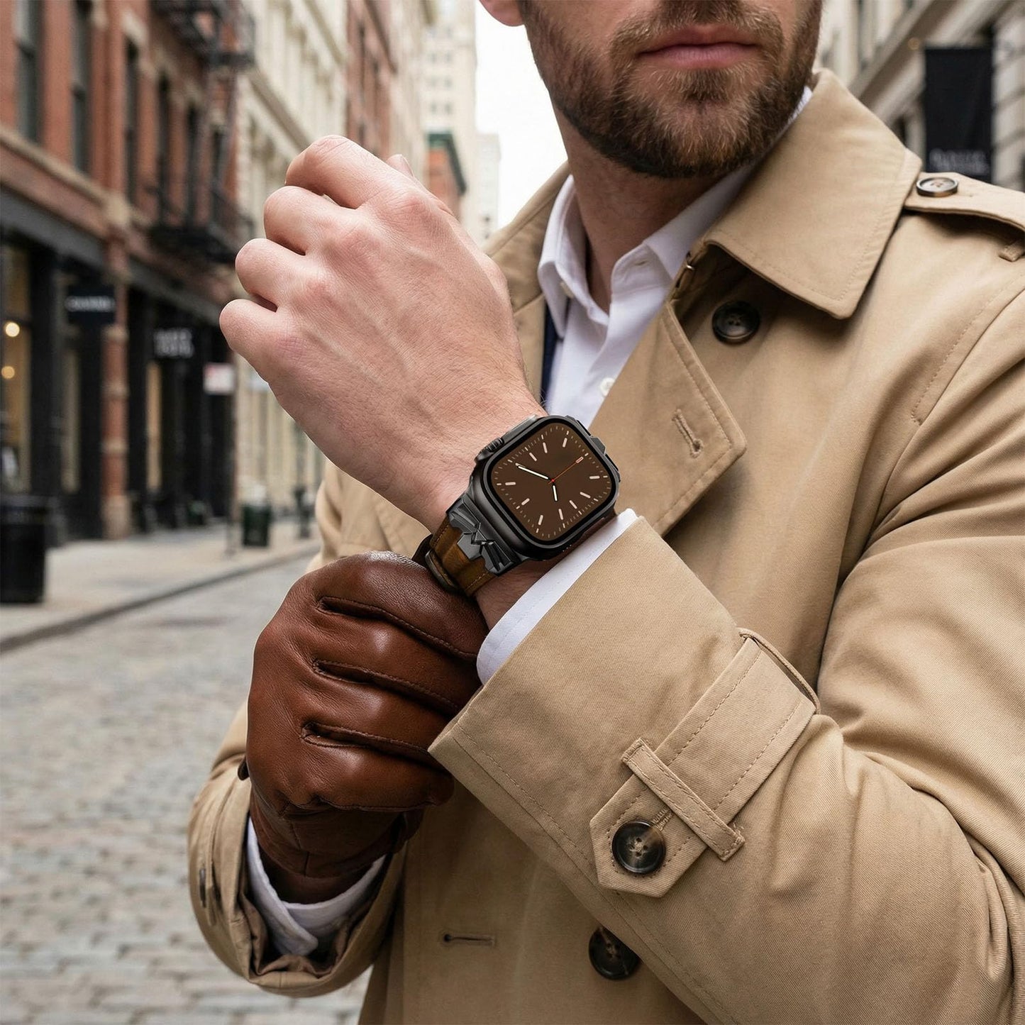 DABAOZA Leather Band Men Compatible for Apple Watch Ultra 3/2 Band 49mm 46mm 45mm 44mm,Genuine Leather Matel Replacement Strap for iWatch Ultra 3 2 1 Series 11 10 9 8 7 6 5 4 SE 3 2 1（Black/Walnut）