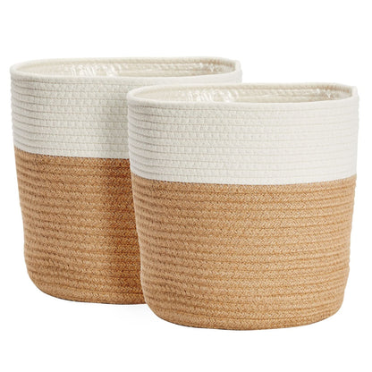 Juvale Plant Basket - 2-Pack, 11 in Brown Jute, Bohemian - Cotton Rope Planter with Liner & Woven Indoor Plant Basket with Plastic Liner
