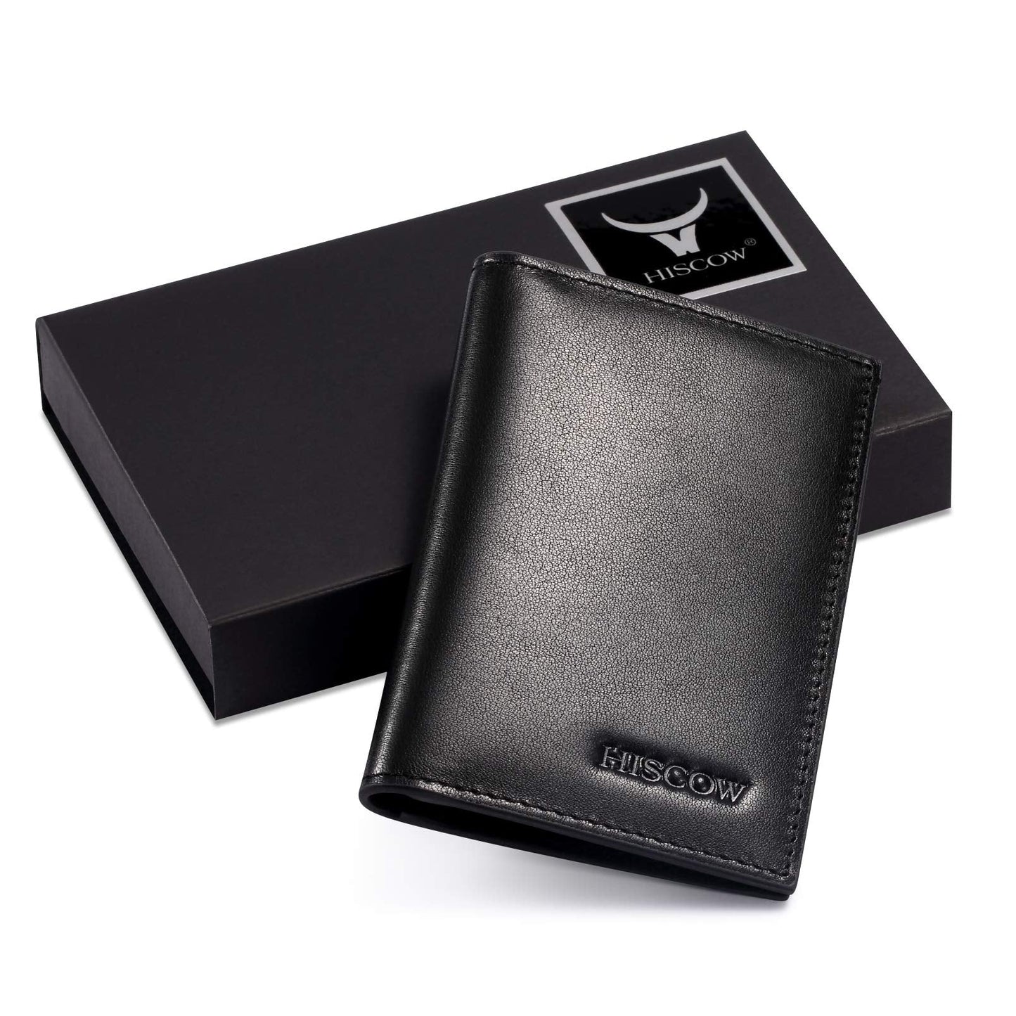 HISCOW Slim Leather Credit Card Holder 4cc for Men & Women, Italian Calfskin (Black)