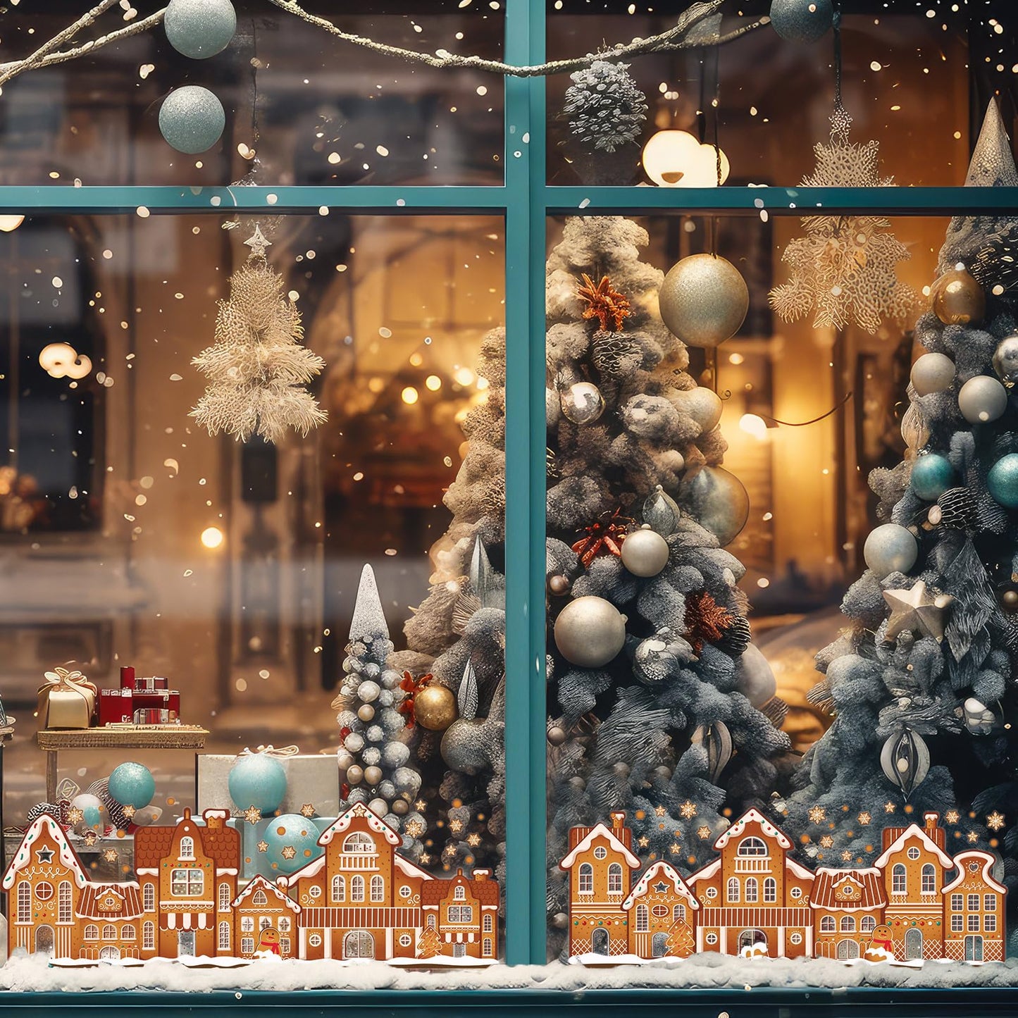 AmazingSpark 72" Large Christmas Gingerbread House Window Clings 9 Sheets Double Sided Gingerbread Man Window Decals Reusable Non Adhesive Stickers Xmas Static Cling Decoration for Christmas Winter