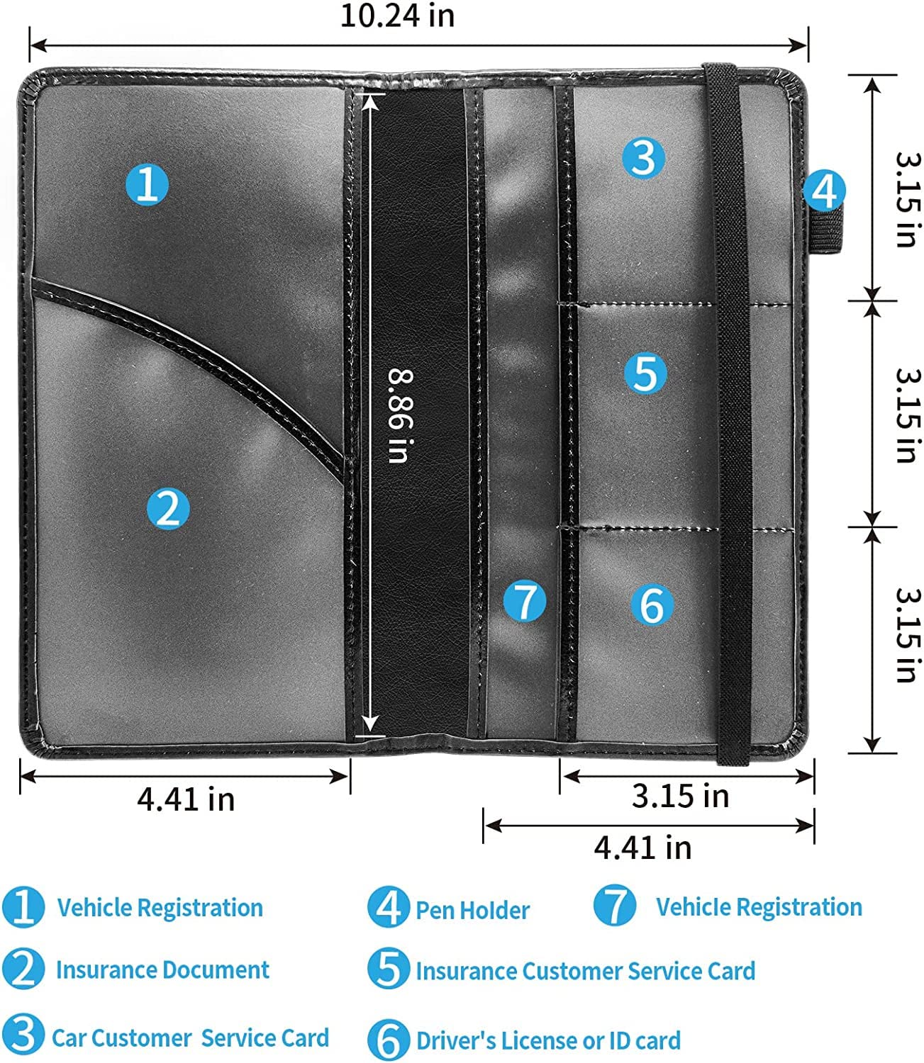 Car Registration and Insurance Holder, Leather Car Glove Box Organizer, Cool Car Accessories for ID, Driver's License Cards & Essential Document, business cards, Men&Women,Blue Pink Roses Butterfly