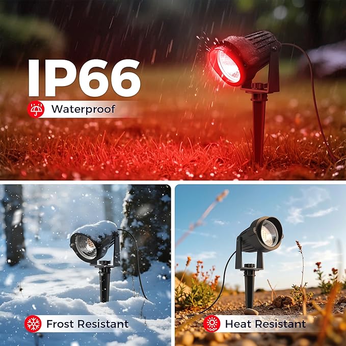 L LOHAS LED Red and Green Christmas Spotlight Outdoor, Auto On/Off 5W Landscape Lighting, 120V IP66 Waterproof Spot Lights for Yard House Holiday Trees Decoration, UL Listed, 2 Pack