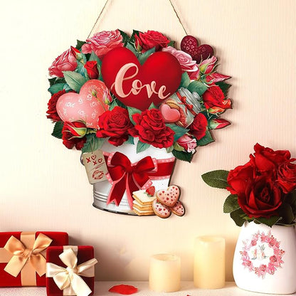 Boao Welcome Valentine's Day Wooden Hanging Sign Farmhouse Door Decor Vintage Valentine's Day Wood Red Love Door Sign Rustic Wall Plaque Ornaments for Window Wall Porch