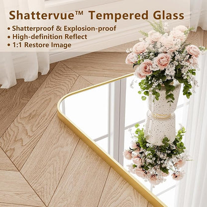 Koonmi Full Length Mirror, 78"x35" Mirror Full Length with Stand, Gold Domed Top Square-Edged Floor Mirror with Aluminum Alloy Frame for Bedroom Living Room