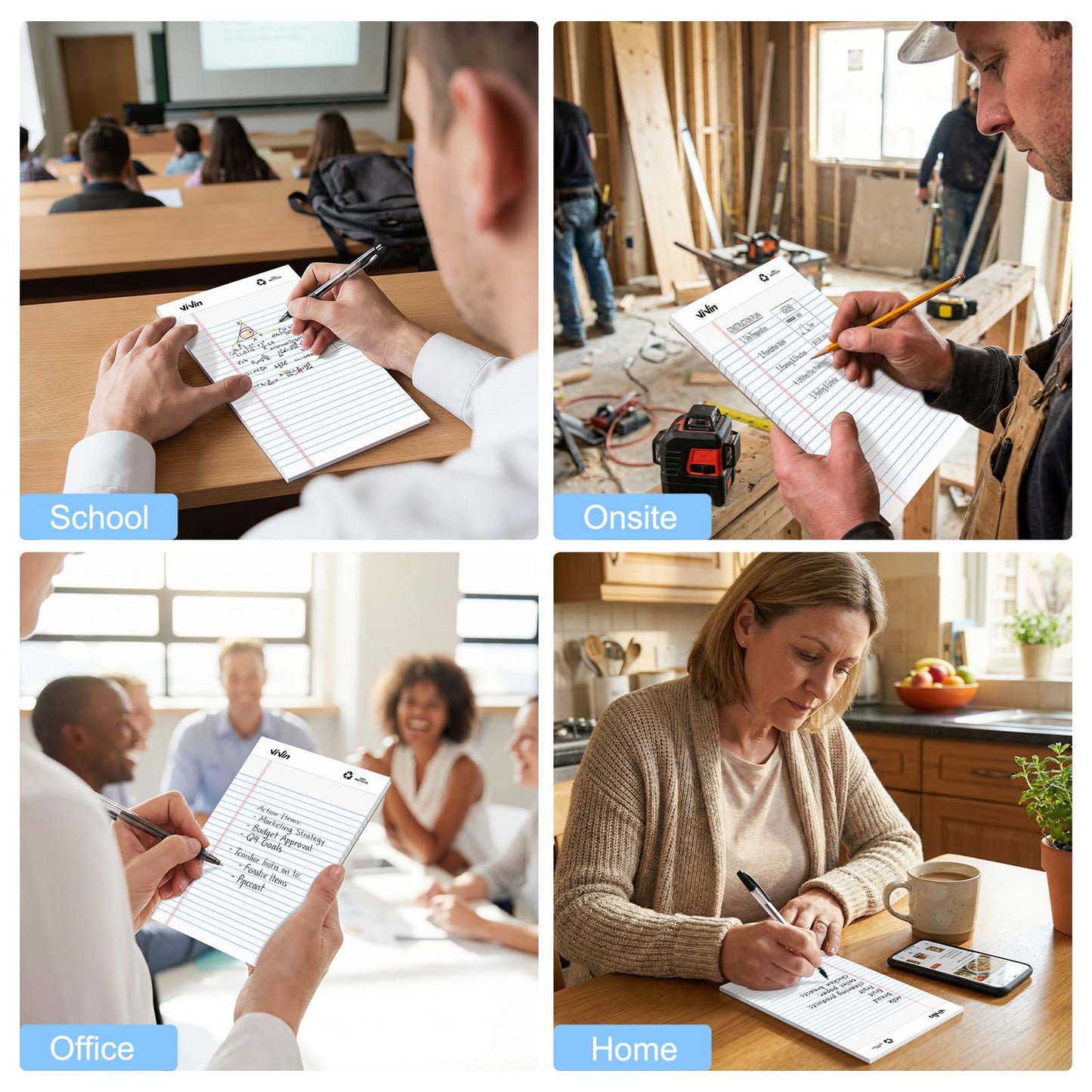 ViVin Legal Pads 5x8, 12 Pack, Narrow Ruled, 30 Sheets Per Note Pads, Perforated Writing Pad, Legal Pads Ideal for Home, Office, Business, White Paper